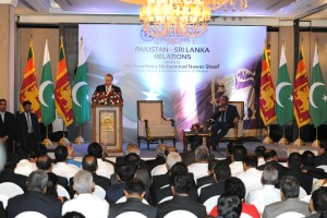 Prime Minister Muhammad Nawaz Sharif  addresses the renowned Lakshaman Kadirgamar Institute of International Relations and Strategic Studies.